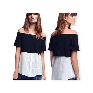 Anthropologie Postmark Off-the-Shoulder Top Layered White Black Size XS